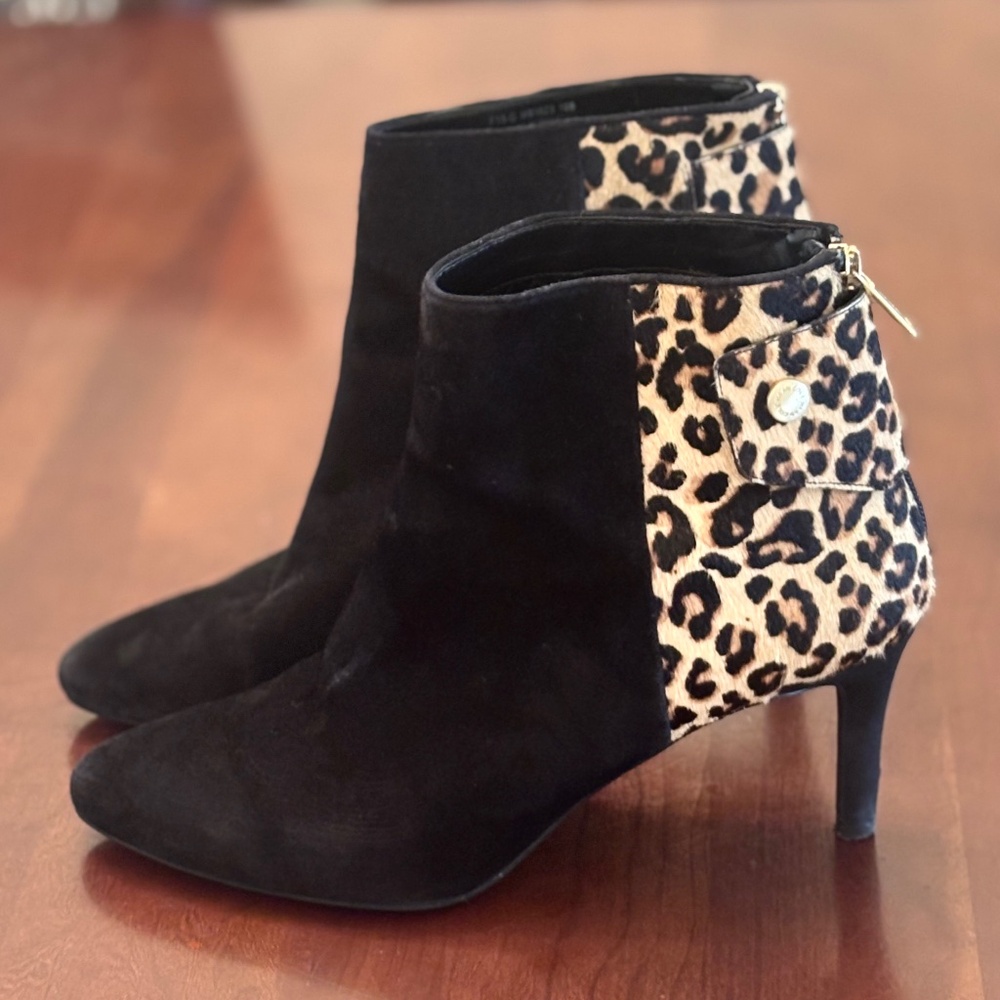 Cole Haan Suede and Ocelot Print Calf Hair Boots - Size 10